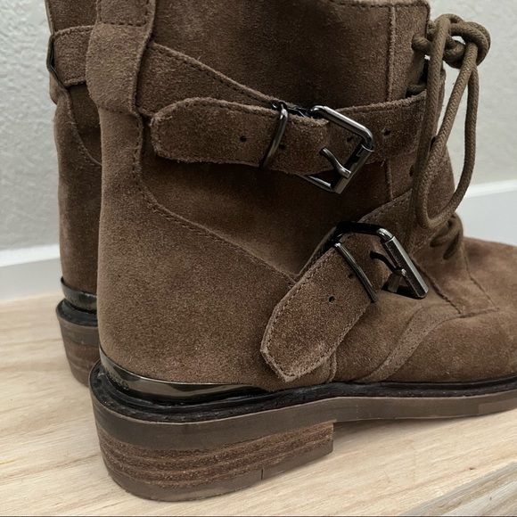 Vince Camuto Brown Suede Leather Lace Up Moto Combat Boots 6.5 - Picture 6 of 7